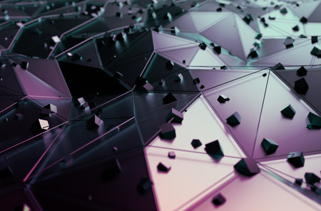 Abstract 3d rendering of surface with random cubes. Background with futuristic lines and low poly shape.の写真素材