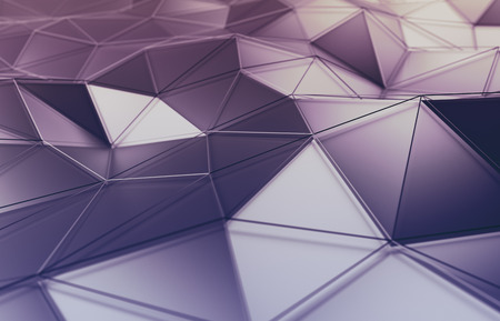 Abstract 3d rendering of polygonal surface. Background with futuristic lines and low poly shape.の写真素材