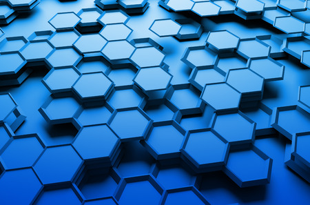 Abstract 3d rendering of futuristic surface with hexagons. Blue sci-fi background.の写真素材