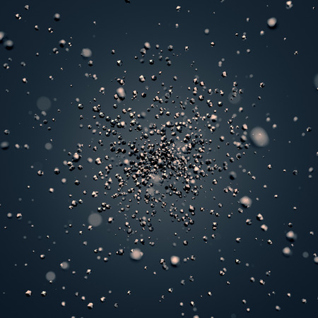 Abstract 3d rendering of chaotic particles. Sci-fi low poly spheres in empty space. Futuristic background.の写真素材