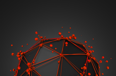 Abstract 3d rendering of low poly black sphere with chaotic structure. Sci-fi background with wireframe and globe in empty space. Futuristic shape.の写真素材