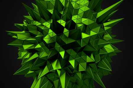 Abstract 3d rendering of green sphere with chaotic structure. Background with wireframe and globe in empty space. Futuristic shape.の写真素材