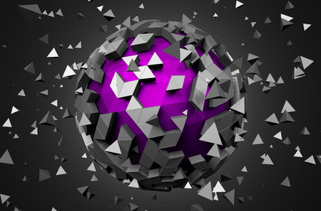 Abstract 3d rendering of low poly sphere with chaotic structure. Sci-fi background with globe in empty space. Futuristic shape.の写真素材
