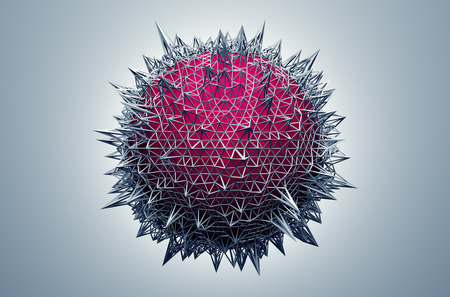 Abstract 3d rendering of red sphere with chaotic structure. Background with wireframe and globe in empty space. Futuristic shape.の写真素材