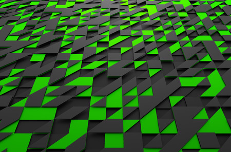 Abstract 3d rendering of black and green futuristic surface with triangles. Sci-fi background.の写真素材