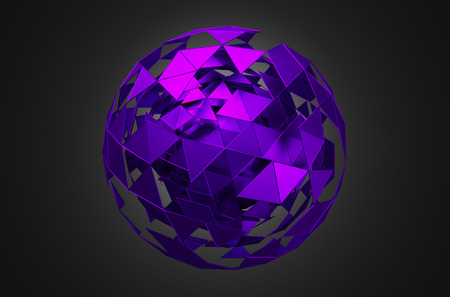 Abstract 3d rendering of low poly sphere with chaotic structure. Sci-fi background with wireframe and globe in empty space. Futuristic shape.の写真素材