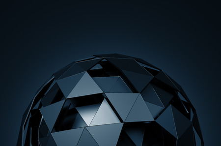 Abstract 3d rendering of low poly sphere with chaotic structure. Sci-fi background with wireframe and globe in empty space. Futuristic shape.の写真素材