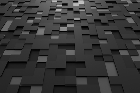 Abstract 3d rendering of dark futuristic surface with squares. Sci-fi background.の写真素材