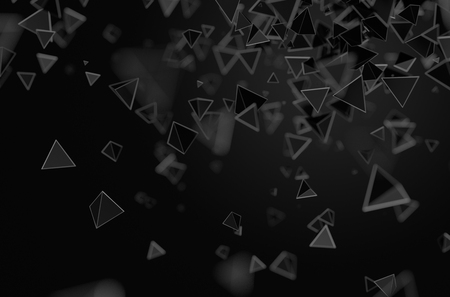 Abstract 3d rendering of dark chaotic particles. Background with pyramids in empty space.の写真素材
