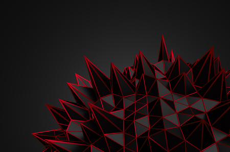 Abstract 3d rendering of sphere with chaotic structure. Background with red wireframe and globe in empty space. Futuristic shape.の写真素材