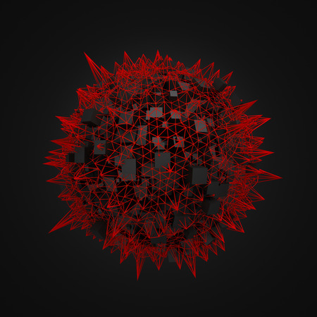 Abstract 3d rendering of sphere with chaotic structure. Background with wireframe and globe in empty space. Futuristic shape.の写真素材