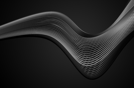 Abstract 3d rendering of high tech metal structure. Dark background with lines in empty space. Futuristic steel shape.の写真素材