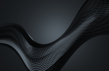 Abstract 3d rendering of high tech metal structure. Dark background with lines in empty space. Futuristic steel shape.の写真素材