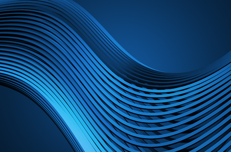 Abstract 3d rendering of high tech metal structure. Blue background with lines in empty space. Futuristic steel shape.の写真素材