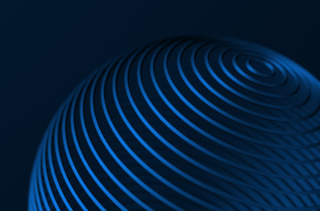 Abstract 3d rendering of high tech metal structure. Blue background with lines in empty space. Futuristic steel shape.の写真素材