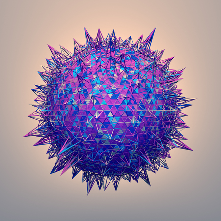 Abstract 3d rendering of sphere with chaotic structure. Background with wireframe and globe in empty space. Futuristic shape.の写真素材