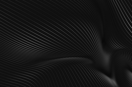 Abstract 3d rendering of high tech metal structure. Dark background with lines in empty space. Futuristic steel shape.の写真素材