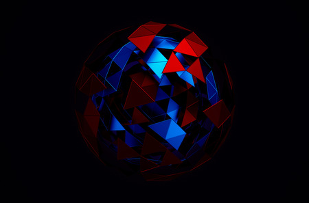 Abstract 3d rendering of low poly sphere with chaotic structure. Sci-fi background with wireframe and globe in empty space. Futuristic shape.の写真素材