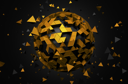 Abstract 3d rendering of low poly sphere with chaotic structure. Sci-fi background with globe in empty space. Futuristic shape.の写真素材