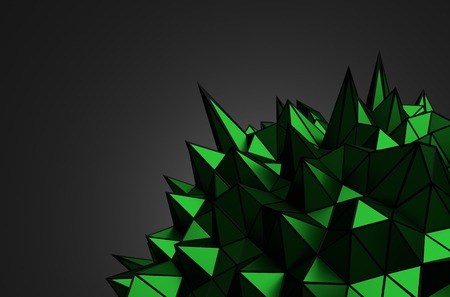 Abstract 3d rendering of surface with chaotic structure. Background with green globe in empty space. Futuristic shape.の写真素材