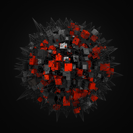 Abstract 3d rendering of sphere with chaotic structure. Background with wireframe and globe in empty space. Futuristic shape.の写真素材
