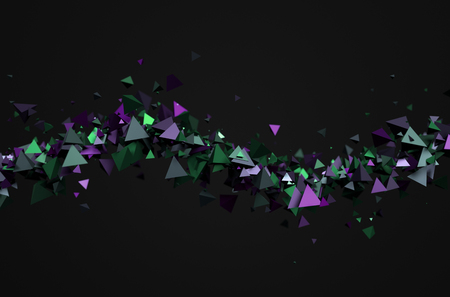 Abstract 3d rendering of chaotic particles. Background with pyramids in empty space.の写真素材