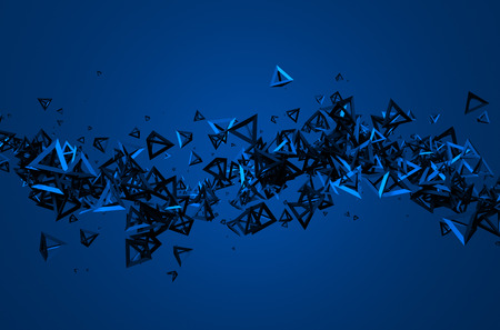 Abstract 3d rendering of chaotic particles. Background with pyramids in empty space.の写真素材