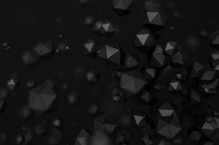 Abstract 3d rendering of chaotic particles. Surrealistic low poly spheres in empty space. Futuristic background.の写真素材