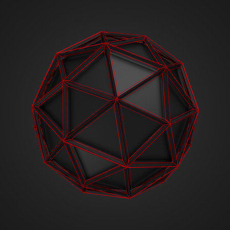 Abstract 3d rendering of low poly sphere. Sci-fi background with wireframe and globe in empty space. Futuristic shape.の写真素材