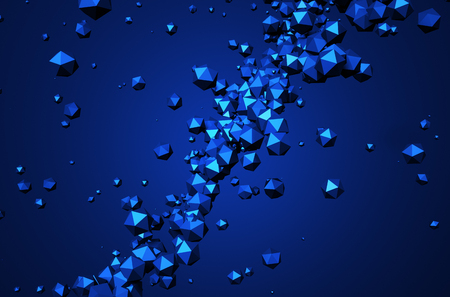 Abstract 3d rendering of chaotic particles. Surrealistic low poly spheres in empty space. Futuristic background.の写真素材