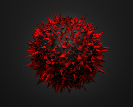 Abstract 3d rendering of low poly sphere with chaotic structure. Sci-fi background with wireframe and globe in empty space. Futuristic shape.の写真素材