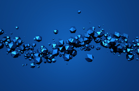 Abstract 3d rendering of chaotic particles. Surrealistic low poly spheres in empty space. Futuristic background.の写真素材
