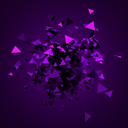 Abstract 3d rendering of chaotic triangles. Background with pyramids in empty space.の写真素材