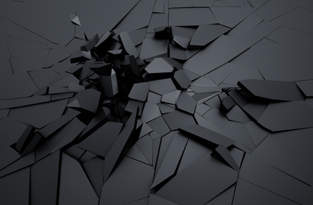Abstract 3d rendering of cracked surface. Background with broken shape. Wall destruction. Explosion with debris.の写真素材