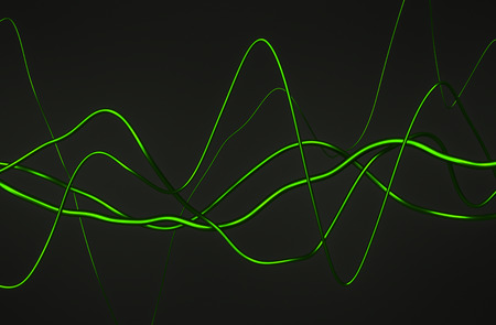 Abstract 3d rendering of glossy wavy lines. Dark background with surreal waves in empty space. Futuristic shape.の写真素材