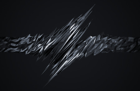 Abstract 3d rendering of chaotic surface. Background with futuristic polygonal shape. Noisy low poly metallic object.の写真素材