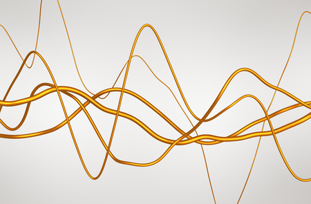 Abstract 3d rendering of glossy wavy lines. Light coloured background with surreal waves in empty space. Futuristic shape.の写真素材