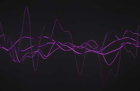 Abstract 3d rendering of glossy wavy lines. Dark background with surreal waves in empty space. Futuristic shape.の写真素材