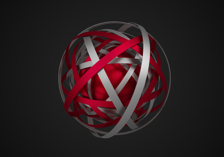 Abstract 3d rendering of sphere with rings in empty space. Futuristic shape. Surreal background.の写真素材