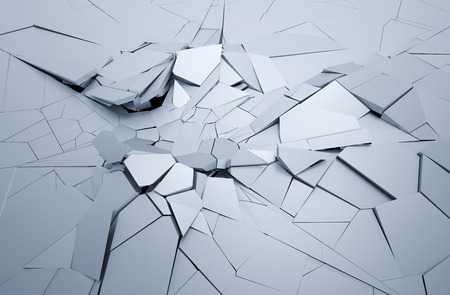Abstract 3d rendering of cracked surface. Background with broken shape. Wall destruction. Explosion with debris.の写真素材