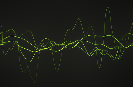 Abstract 3d rendering of glossy wavy lines. Dark background with surreal waves in empty space. Futuristic shape.の写真素材