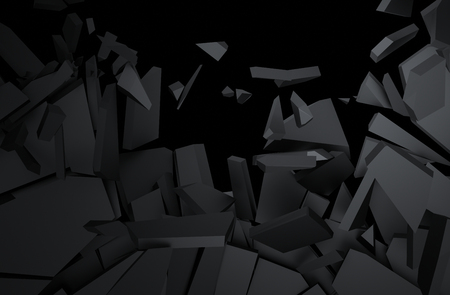 Abstract 3d rendering of cracked surface. Background with broken shape. Wall destruction. Explosion with debris.の写真素材