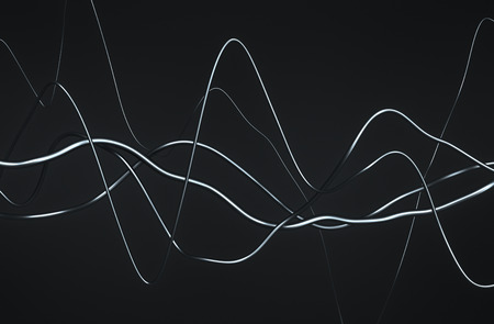 Abstract 3d rendering of glossy wavy lines. Dark background with surreal waves in empty space. Futuristic shape.の写真素材