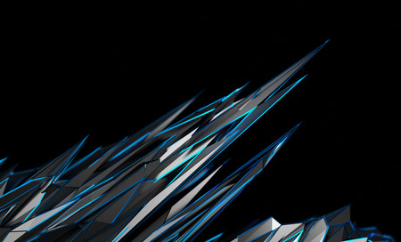 Abstract 3d rendering of chaotic surface. Background with futuristic polygonal shape. Noisy low poly metallic object.の写真素材