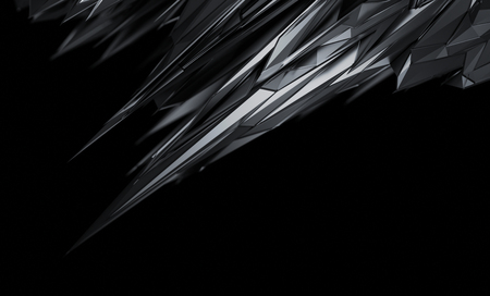 Abstract 3d rendering of chaotic surface. Background with futuristic polygonal shape. Noisy low poly metallic object.の写真素材