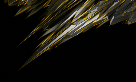 Abstract 3d rendering of chaotic surface. Background with futuristic polygonal shape. Noisy low poly metallic object.の写真素材