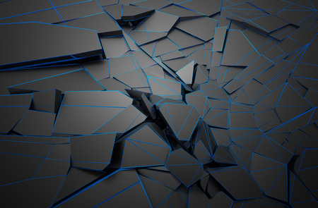 Abstract 3d rendering of cracked surface. Background with broken shape. Wall destruction. Explosion with debris.の写真素材