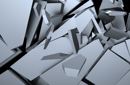 Abstract 3d rendering of cracked surface. Background with broken shape. Wall destruction. Explosion with debris.の写真素材