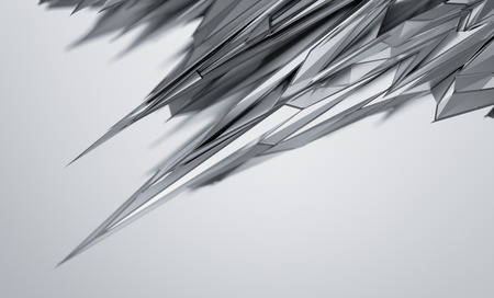 Abstract 3d rendering of chaotic surface. Background with futuristic polygonal shape. Noisy low poly metallic object.の写真素材