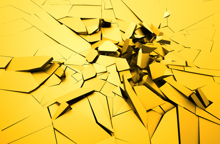 Abstract 3d rendering of cracked surface. Background with broken shape. Wall destruction. Explosion with debris.の写真素材